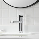 EZANDA Brass Single Handle Bathroom Faucet with Deck Plate, Pop-up Sink Drain Assembly & Faucet Supply Lines, Chrome with Black (1416401)