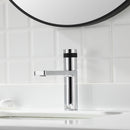 EZANDA Brass Single Handle Bathroom Faucet with Deck Plate, Pop-up Sink Drain Assembly & Faucet Supply Lines, Chrome with Black (1416401)