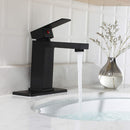 EZANDA Brass Single-Handle Bathroom Sink Faucet with Escutcheon, Pop Up Drain Stopper & Water Supply Hoses, Matte Black (14253)