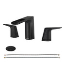 EZANDA 2-Handle Widespread Waterfall Bathroom Lavatory Faucet with Pop-up Sink Drain Assembly & Faucet Supply Lines, Matte Black (1431204)