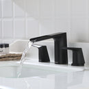 EZANDA 2-Handle Widespread Waterfall Bathroom Lavatory Faucet with Pop-up Sink Drain Assembly & Faucet Supply Lines, Matte Black (1431204)