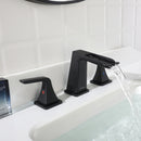 EZANDA Two-Handle Widespread Waterfall Faucet, 3 Hole Bathroom Sink Faucet with Metal Pop-up Sink Drain & Faucet Supply Lines, Matte Black 1432704