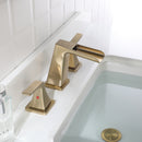 EZANDA Two-Handle Widespread Waterfall Faucet, 3 Hole Bathroom Sink Faucet with Metal Pop-up Sink Drain & Faucet Supply Lines, Brushed Gold 1432708