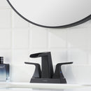 EZANDA 2-Handle Waterfall Faucet, 4 Inch Centerset Bathroom Sink Faucet with Metal Pop-up Sink Drain & Faucet Supply Lines, Matte Black (1433004)