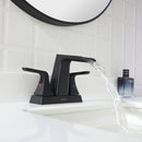 EZANDA 2-Handle Waterfall Faucet, 4 Inch Centerset Bathroom Sink Faucet with Metal Pop-up Sink Drain & Faucet Supply Lines, Matte Black (1433004)