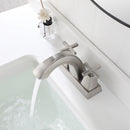 EZANDA Brass 2-Handle Bathroom Sink Faucet Cross handle 4 Inch Centerset Lead-Free Lavatory Metal Supply Lines Brushed Nickel (1433502)