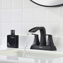 PARLOS 2 Handles Centerset Bathroom Sink Faucet Brass Waterfall Spout with All Metal Pop-up Drain and Faucet Supply Lines, Matte Black, 1.2GPM, Doris 1406804P