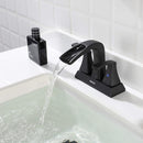 PARLOS 2 Handles Centerset Bathroom Sink Faucet Brass Waterfall Spout with All Metal Pop-up Drain and Faucet Supply Lines, Matte Black, 1.2GPM, Doris 1406804P